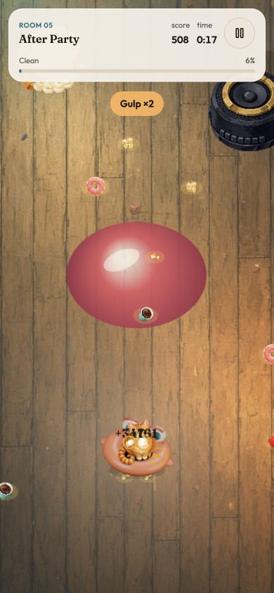 Actual GULP gameplay in After Party, with punch, cake, cups and a speaker.