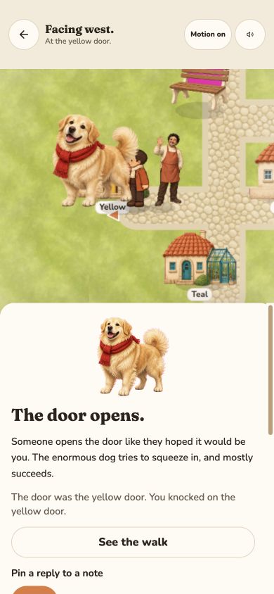 Actual game reveal with the golden dog, visitor and resident at the yellow door, above The door opens result.